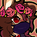 My profile picture. A brown bunny with red eyes, wearing a black facemask and a crown of roses.